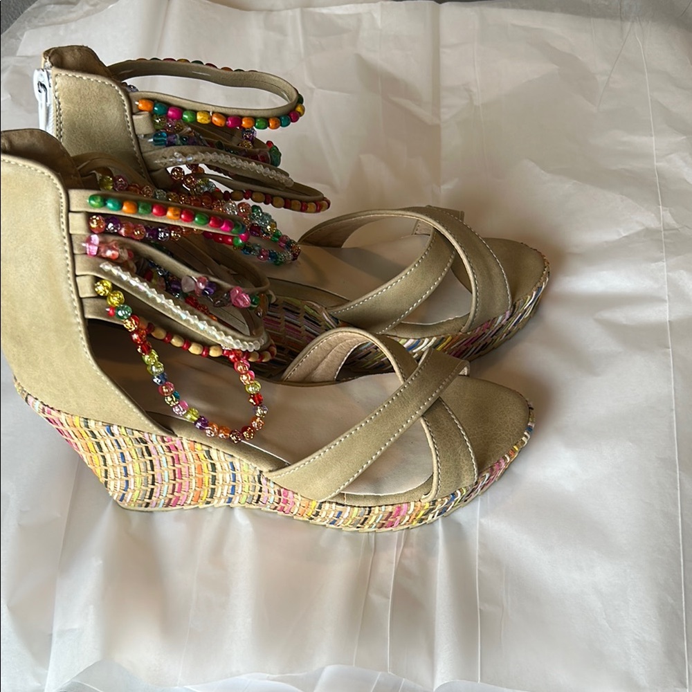 Colorful Beaded Wedge Sandals